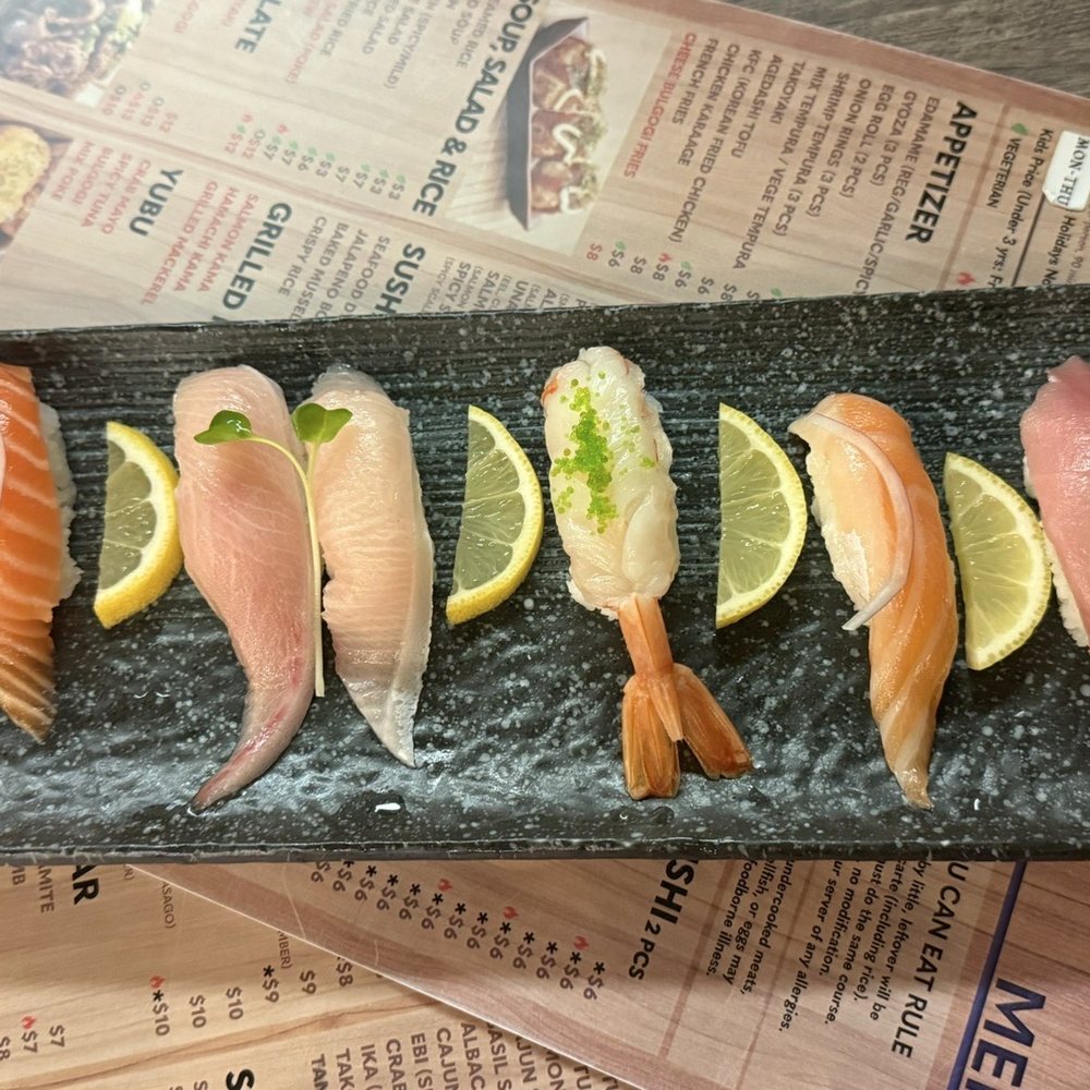 Sushi Tsunami - Salmon, yellowtail, sweet shrimp, salmon toro, bluefin tuna nigiri - Sushi Bars Near Me - Pleasant Hill, California Sushi Tsunami - Salmon, yellowtail, sweet shrimp, salmon toro, bluefin tuna nigiri - Sushi Bars Near Me - Pleasant Hill, California