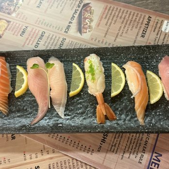 Sushi Tsunami - Salmon, yellowtail, sweet shrimp, salmon toro, bluefin tuna nigiri - Sushi Bars Near Me - Pleasant Hill, California Sushi Tsunami - Salmon, yellowtail, sweet shrimp, salmon toro, bluefin tuna nigiri - Sushi Bars Near Me - Pleasant Hill, California