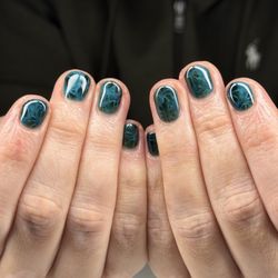 Tin Kitten Beauty Bar - Simple men's manicure with multi-layered cat eye.