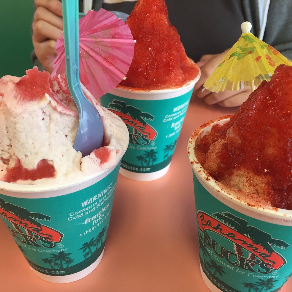 Bahama Buck's - Tiger's blood with cream and ice cream, mango with chili and chamoy and cucumber with chili and chamoy - Juice Bars & Smoothies Near Me - El Paso, Texas