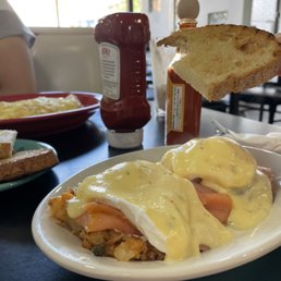 smoked noval salmon eggs benedict and omelette