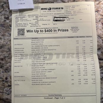 Big O Tires - Invoice - Tires Near Me - Brea, California