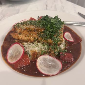 Holy Saints - The Morning Catch (in the background is Grandma's creamy winter squash risotto) - New American Near Me - Pasadena, California