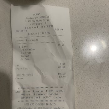 KFC - Receipt - Chicken Wings Near Me - Miami, Florida