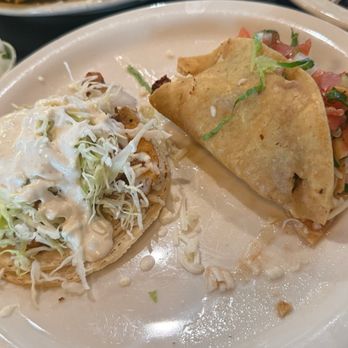 California Cocina - Just two tacos. Battered fish and shredded chicken (hard shell) taco. - Mexican Near Me - Los Alamitos, California