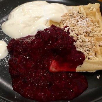 Waffle House - Fruit & Mixed Nuts Waffle (with berry compote & Greek yoghurt) - British Near Me - Norwich, NFK Waffle House - Fruit & Mixed Nuts Waffle (with berry compote & Greek yoghurt) - British Near Me - Norwich, NFK