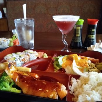 Kyoto - Teriyaki salmon bento box for dinner with a yummy cocktail! - Japanese Near Me - Amherst, New York Kyoto - Teriyaki salmon bento box for dinner with a yummy cocktail! - Japanese Near Me - Amherst, New York