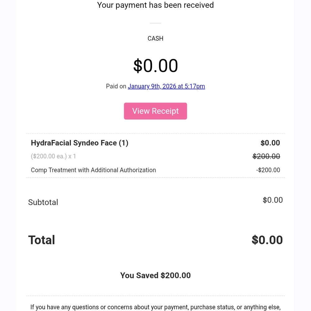 This is a receipt for NO services. This is a receipt for NO services.