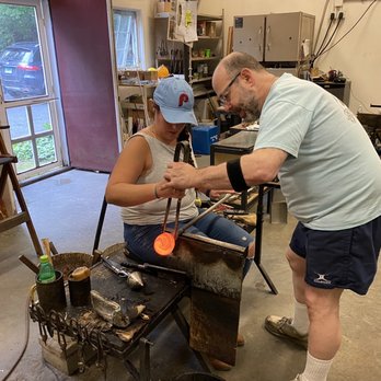 Little River Hot Glass Studio - My lovely lady working with Michael. - Arts & Crafts Near Me - Moscow, Vermont