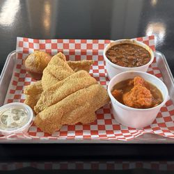 Jackie’s Place - Fried Fish, Beef Chili Beans, Candied Yams, and Cornbread