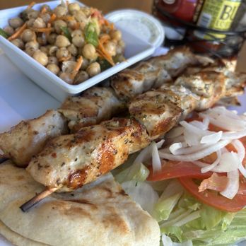 Summit Greek Grill - Chicken Kebob Pita side of chick pea salad - Creperies Near Me - Summit, New Jersey