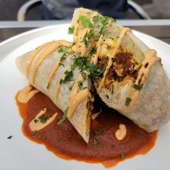 foothill - foothill Burrito Chorizo, egg, potatoes, chipotle garlic aioli, roasted guajillo tomato sauce - New American Near Me - Pasadena, California