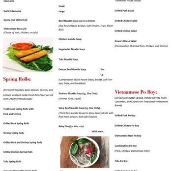 Pho Grace Vietnamese Restaurant - Menu page 1 of 2 - Vietnamese Near Me - Hammond, Louisiana Pho Grace Vietnamese Restaurant - Menu page 1 of 2 - Vietnamese Near Me - Hammond, Louisiana