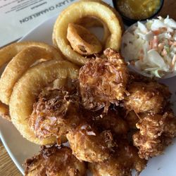 Lazy Chameleon - Coconut shrimp, onion rings, coleslaw