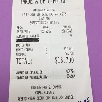 Bocanáriz - Check from lunch on 10/15/15 for two - Wine Bars Near Me - Santiago, RM Bocanáriz - Check from lunch on 10/15/15 for two - Wine Bars Near Me - Santiago, RM
