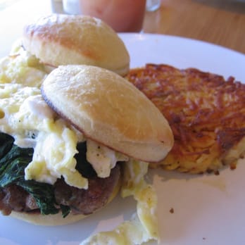 Toast - Yes A Different Slider Roll: Breakfast Sliders with Housemade Brioche & House Ground Sausage & Mustard Greens with Potato Rosti. - New American Near Me - Portland, Oregon
