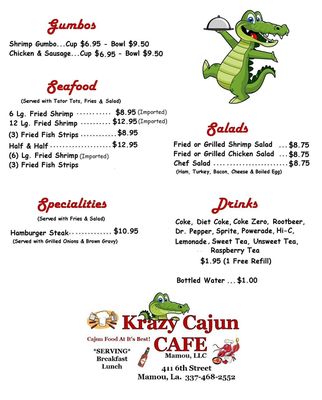 Menu photo 2 Krazy Cajun Cafe Mamou, LA Menu photo 2 Krazy Cajun Cafe Mamou, LA