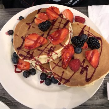 Hydeout Cafe - Berry pancakes - sadly, they were dry despite looking fluffy - Breakfast & Brunch Near Me - McKinney, Texas Hydeout Cafe - Berry pancakes - sadly, they were dry despite looking fluffy - Breakfast & Brunch Near Me - McKinney, Texas