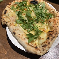 Crested Butte Farmers Market - "OutKast" pizza from market vendor, Doughp Pizza: apple slices, Brie, fresh mozzarella cheeses, topped with arugula & hot honey