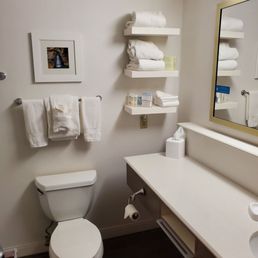 The bathroom was clean and neat, even if the shower head did fall apart on us. The bathroom was clean and neat, even if the shower head did fall apart on us.