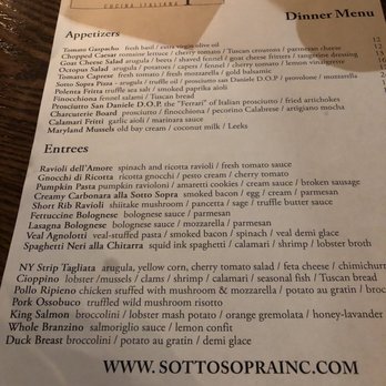 Sotto Sopra - Menu. Lots of great options. - Italian Near Me - Baltimore, Maryland Sotto Sopra - Menu. Lots of great options. - Italian Near Me - Baltimore, Maryland
