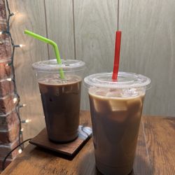 Bru-Thru Coffee Shack - Large Iced Mocha (left) & Large Iced Latte (right)
