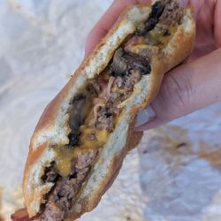 Wendy's - Cross-section of my bacon portobello mushroom melt