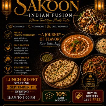 Sakoon Indian Fusion Restaurant - Lunch buffet comming soon. - Indian Near Me - Baltimore, Maryland Sakoon Indian Fusion Restaurant - Lunch buffet comming soon. - Indian Near Me - Baltimore, Maryland