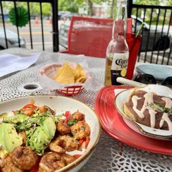Diego's Cantina - Shrimp bowl and tacos on the patio