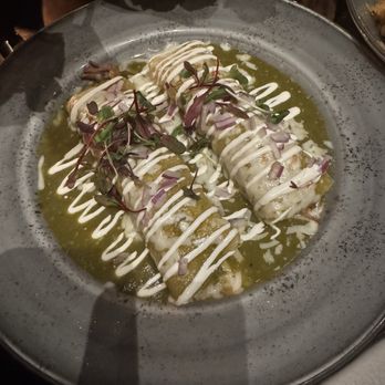 Javier’s - Enchilada suizas - I chose beef enchiladas in green sauce - Mexican Near Me - Los Angeles, California