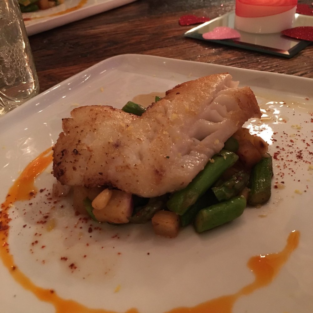 Charlotte's Tavern - Ling Cod with green beans - super soft fish! - New American Near Me - Groveland, California