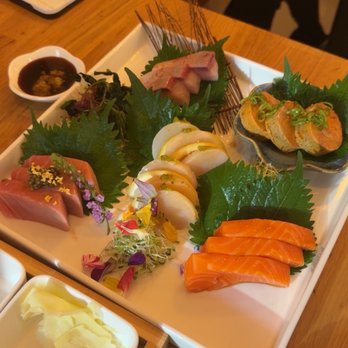 IZAKAYA OSEN - Sashimi yellowtail, tuna belly, salmon, hokkaido scallop, Monkfish Liver - Sushi Bars Near Me - Los Angeles, California