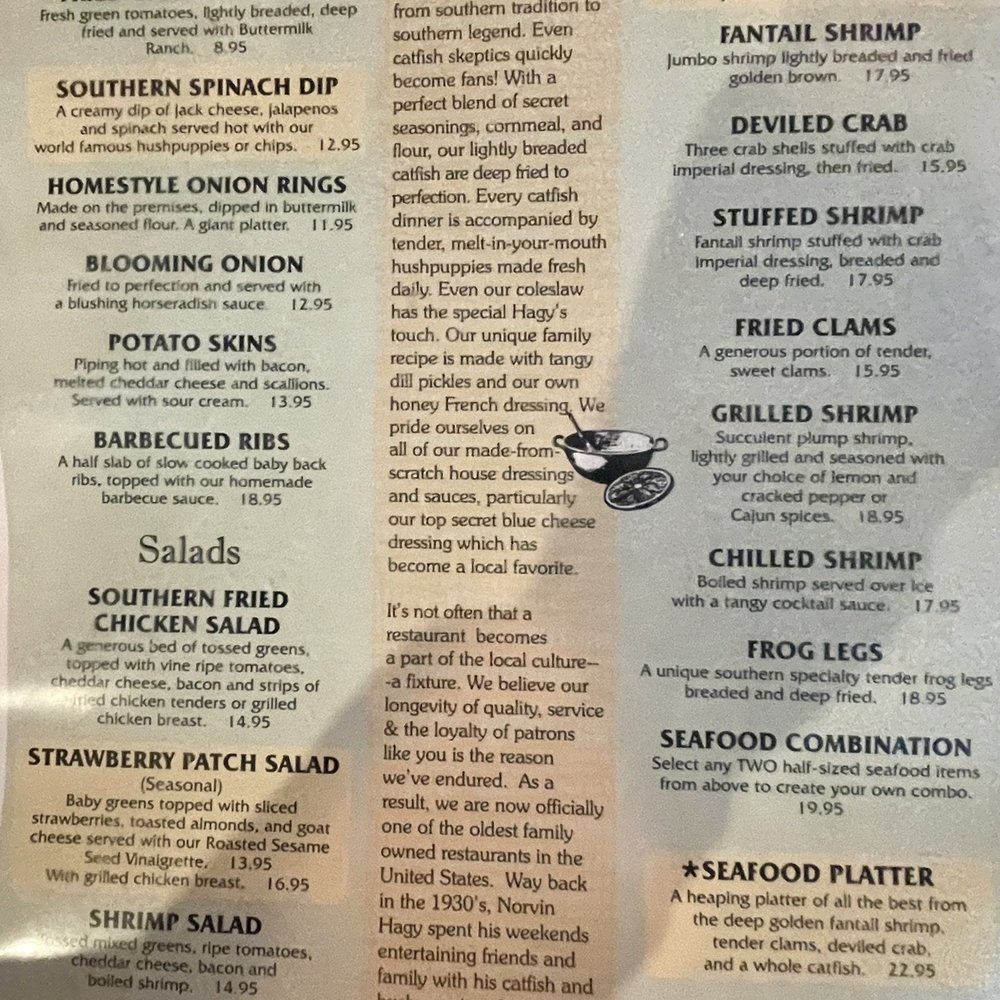 Hagy's Catfish Hotel - Menu - Seafood Near Me - Shiloh, Tennessee Hagy's Catfish Hotel - Menu - Seafood Near Me - Shiloh, Tennessee