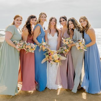 Breezy Day - Bridesmaids at Sunset Cliffs with Breezy Day florals - Wedding Planning Near Me