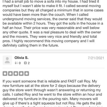 Underground Moving Service - My Yelp reviews - Movers Near Me Underground Moving Service - My Yelp reviews - Movers Near Me