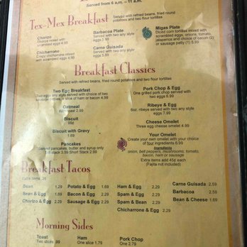 Las Tres Hermanas - the breakfast menu - Mexican Near Me - George West, Texas