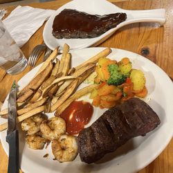 Hardwood Steakhouse - 8 oz. Sirloin, Four Grilled Shrimp & Half Rack of Ribs