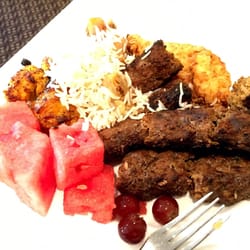 Kubideh kabobs, fried tilapia and chicken kabob