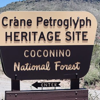 Crane Petroglyph Heritage Site - Sign along the forest Road - Hiking Near Me - Rimrock, Arizona Crane Petroglyph Heritage Site - Sign along the forest Road - Hiking Near Me - Rimrock, Arizona