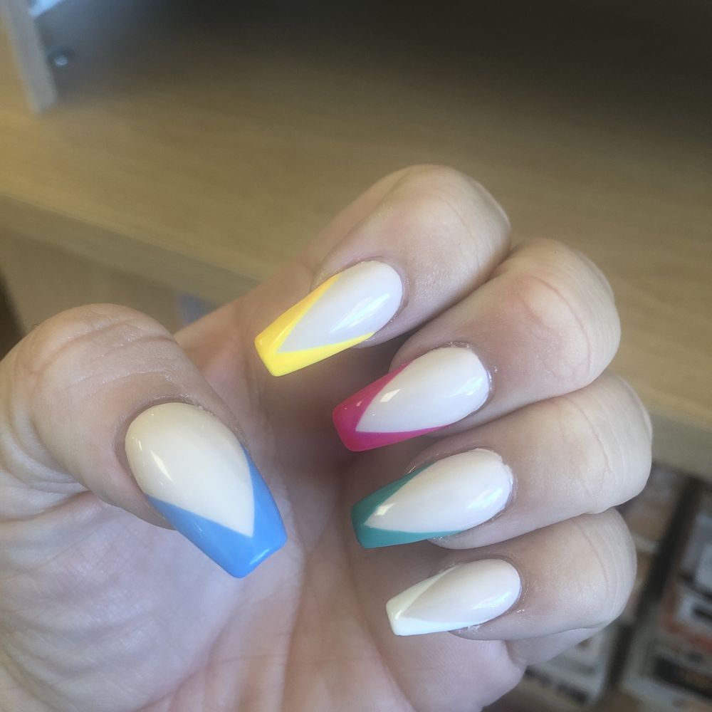 NAILS 4 YOU - Vshaped french tip on rainbow - Nail Salons Near Me - El Cerrito, California NAILS 4 YOU - Vshaped french tip on rainbow - Nail Salons Near Me - El Cerrito, California