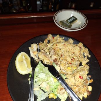 RJ'S Restaurant - Crab cake...minus all crab...if u can see it, the crab is on my fork....that was it for the "lumpmeat crab " that was advertised on the menu - Seafood Near Me - Pittsfield, Massachusetts