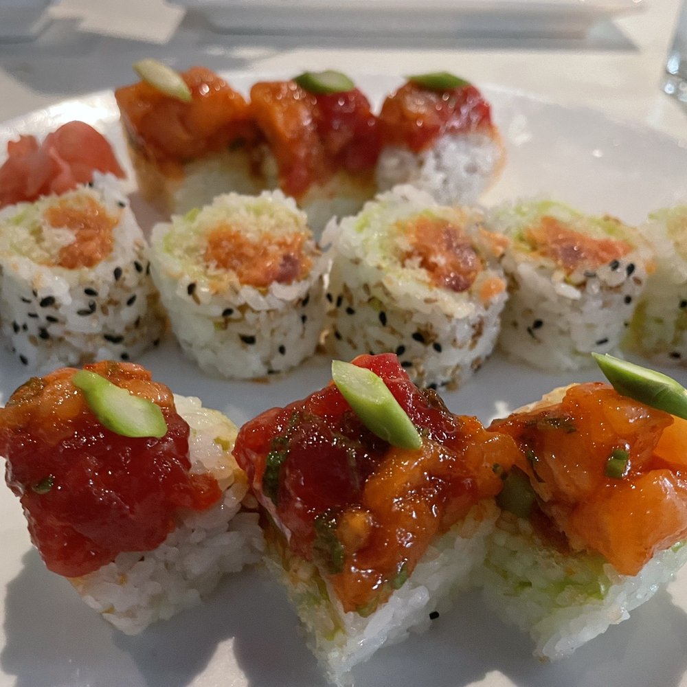 Poke Ocean - Close-up of purple overall and pink lady roll - Japanese Near Me - Morrisville, Pennsylvania Poke Ocean - Close-up of purple overall and pink lady roll - Japanese Near Me - Morrisville, Pennsylvania