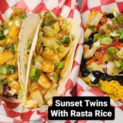 One Love Fusion Foods - Coconut-glazed Shrimp Tacos with Rice & Beans