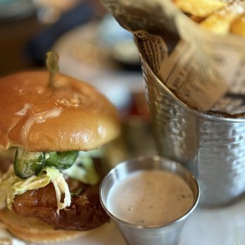 The Foundry - Crispy Mahi Sandwich with Parmesan truffle fries - Lounges Near Me - Pompano Beach, Florida