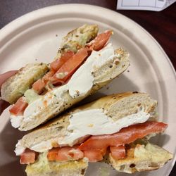 Café in the Park - Bagel with cream cheese, pesto, and tomato