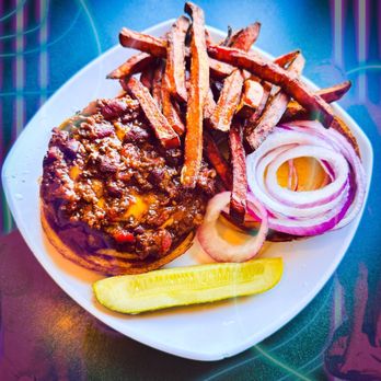 Duffy's Tavern - Chili burger with fresh sweet potato fries. - Bars Near Me - Lake George, New York Duffy's Tavern - Chili burger with fresh sweet potato fries. - Bars Near Me - Lake George, New York