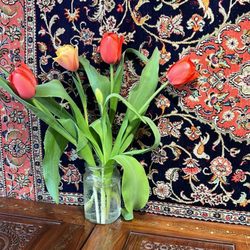 Silk Road Collections - Beautiful silk rug and flowers best combination.