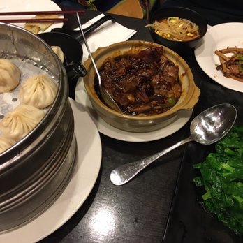 Super Juicy Dumplings - Juicy soup dumplings, braised eggplant, and Chinese spinach - Dim Sum Near Me - Brea, California