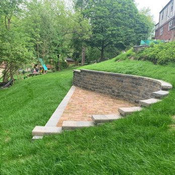 Local Roots Landscaping - a brick retaining wall in a back yard - Landscaping Near Me - Pittsburgh, Pennsylvania Local Roots Landscaping - a brick retaining wall in a back yard - Landscaping Near Me - Pittsburgh, Pennsylvania