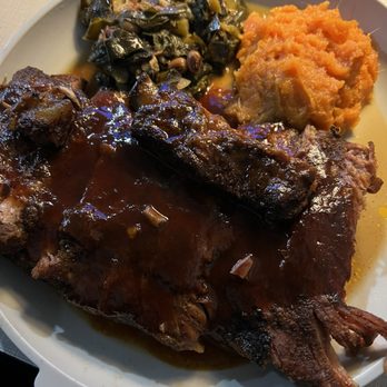 Bad Brads BBQ - Texas Style Pork Ribs (Full Rack) with Collard Greens and Sweet Potato Mash - Barbeque Near Me - Livonia, Michigan